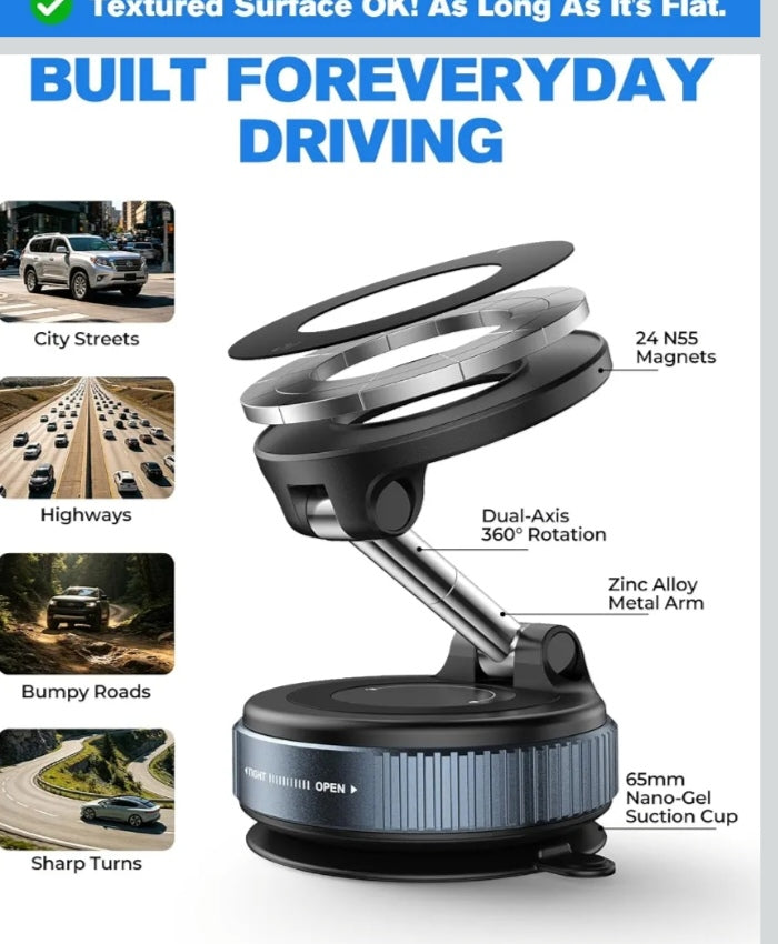 Magnetic Car Mobile Holder for Phone, 360° Rotating MagSafe Compatible Phone Mount, Foldable Adjustable Dashboard Mobile Stand, Strong Magnetic Smartphone Holder for Car & Desk Use