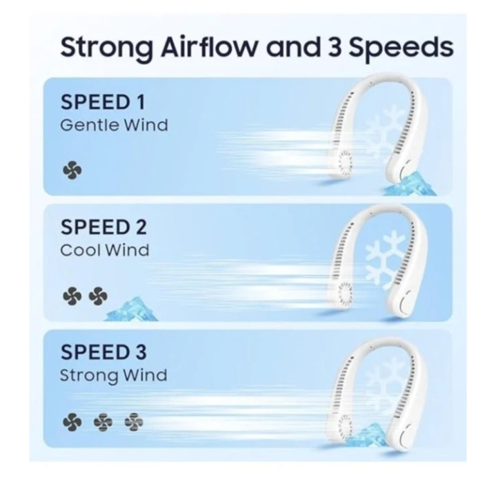 Portable Neck Fans,360 °Cooling Bladeless Neck Fan for Male and Females Hanging Personal Fans with 3 Speeds, Fan for Sports Travel Office Outdoor and Indoor